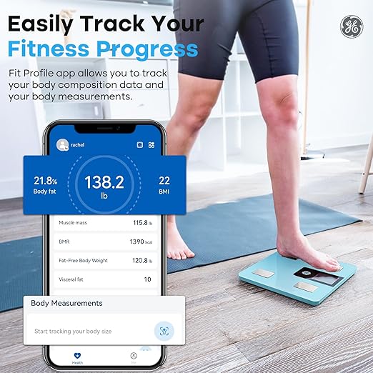 GE Smart Scale for Body Weight BMI Fat Muscle Mass with 14 Body Composition Metrics &amp All-in-one LCD Display Digital Bathroom Weight Monitor Bluetooth with App Accurate Weighing Machine 400lb Bl