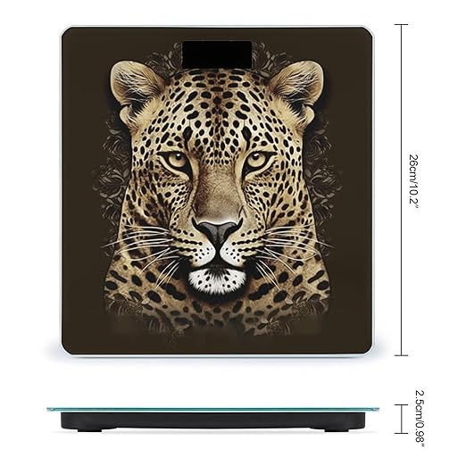 Patterned Leopard Head Scale for Body Weight Anti-Slip Tempered Glass Digital Bathroom Scales Clear LCD Display Weighing Scale Safe Rounded Corners Smart Scales