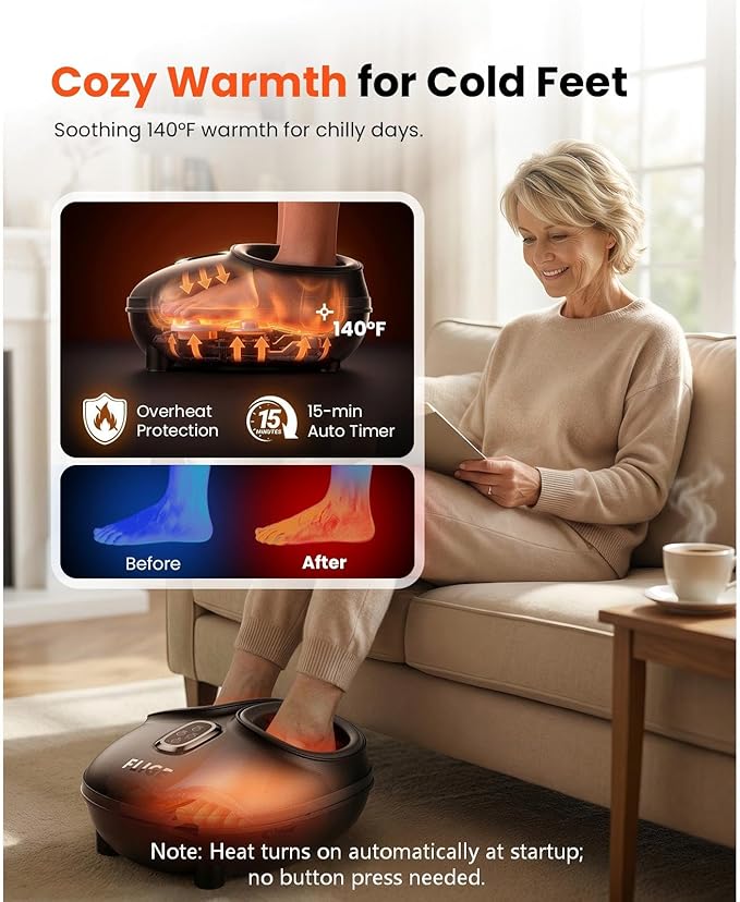 Shiatsu Foot Massager with Heat FSA-HSA Eligible Deep Kneading &amp Compression Feet Massager for Plantar Fasciitis Neuropathy Pain Relief Targets Heel Arch &amp Toes - Fits Up to Men Size 13