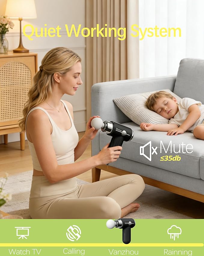 Mini Massage Gun Deep Tissue Portable Handheld Massage Gun for Muscle Recovery Quiet Percussion Massager with 9 Heads USB-C Rechargeable Massage Gun for Travel Gym &amp Office Matte Black