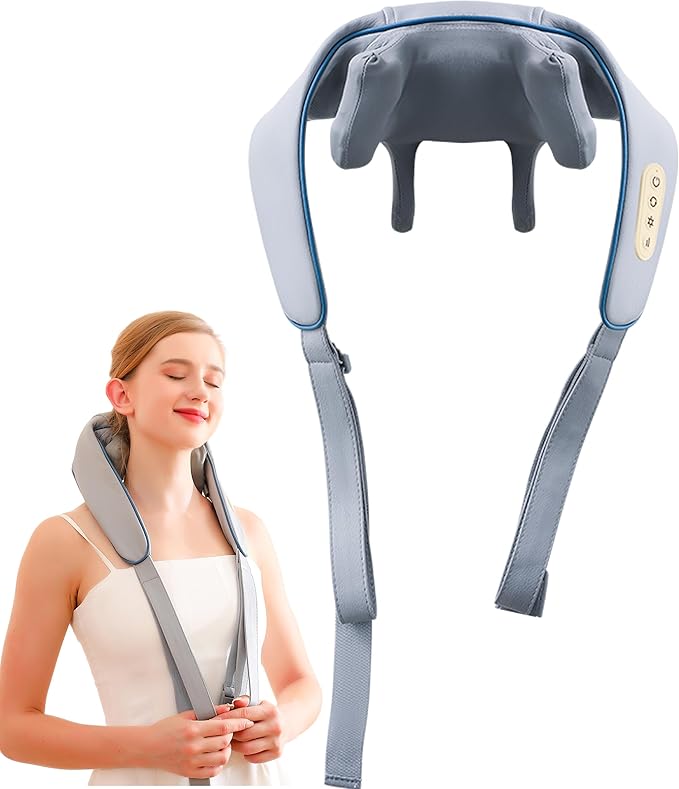 Neck Massager with Heat Cordless Deep Tissue 4D Kneading Massage Electric Shiatsu Back Shoulder and Neck Massager for Neck Traps Back and Leg Pain Relief Gifts for Men Women Mom and Dad Blue