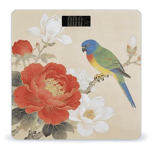 Floral Birds Smart Scale for Body Weight Digital Bathroom Scale Toughened Glass Weight Scale with Large LCD Backlight Display High Precision Scales Weighing Machine