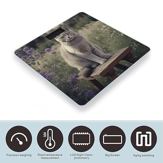 Digital Bathroom Scale for Body Weight Scale with Bright LCD Display High Accuracy Step-On Technology Auto On/Off Gray Cat in Flower Field Digital Scales 400 Lbs /180kg