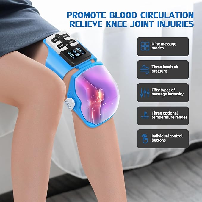 OSITO Knee Massager with Heat 3 Level Air Compression &amp EMS Pulse Pain Relief for Knees Arthritis Stiffness - Adjustable Straps