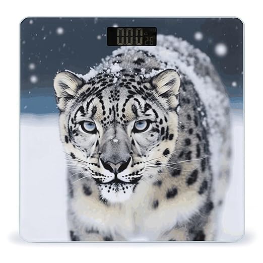 Blue Eyed Snow Leopard Scale for Body Weight Highly Accurate Digital Bathroom Scale Sturdy Tempered Glass Weighing Scales with LCD Display Fashion Body Fat Smart Scales 400lb