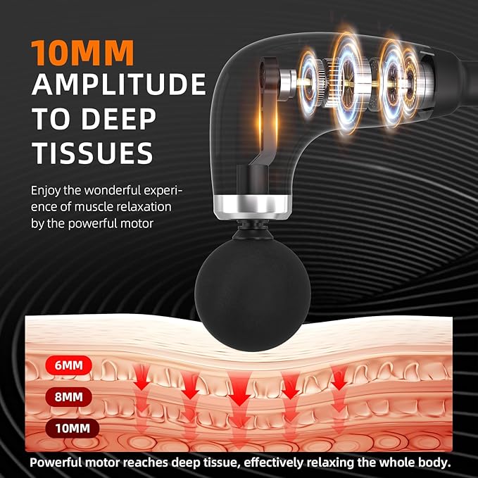 Massage Gun with Upgraded Extension HandleBack Massage Gun Deep TissueBack Massager for Pain Relief for Muscles Neck Shoulders Waist Arm Legs Foot4 Replaceable Heads &amp 9 Speeds (Black)