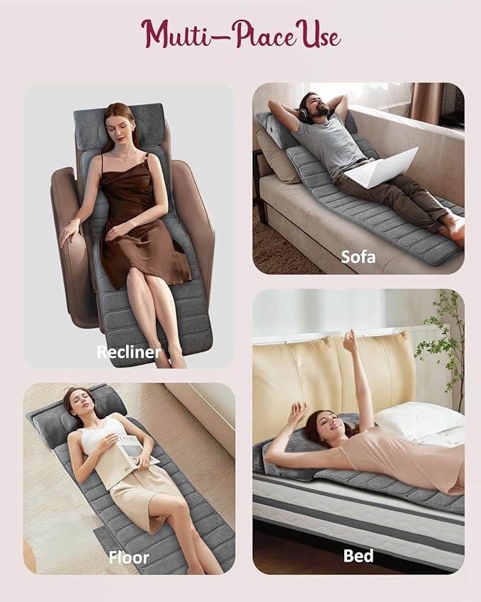 Full Body Massage Mat Detachable Neck Massager Back Massager Pad Massage Chair Full Body 10 Vibrating Motors 5 Massage Modes and 3 Heating Settings