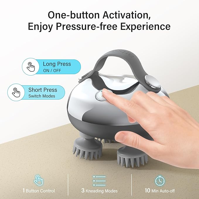 arboleaf Scalp Massager Rechargeable Head Massager Scalp Stress Relax Waterproof Handheld Hair Scratcher with 8 Removable Massage Claws Gift for Dad Mom