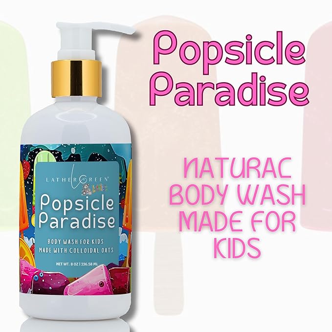 Kids Body Wash – Plant Based Gentle Moisturizer with Shea Butter – Safe for Sensitive Skin – Popsicle Paradise – 3 Pack (8 oz Each)