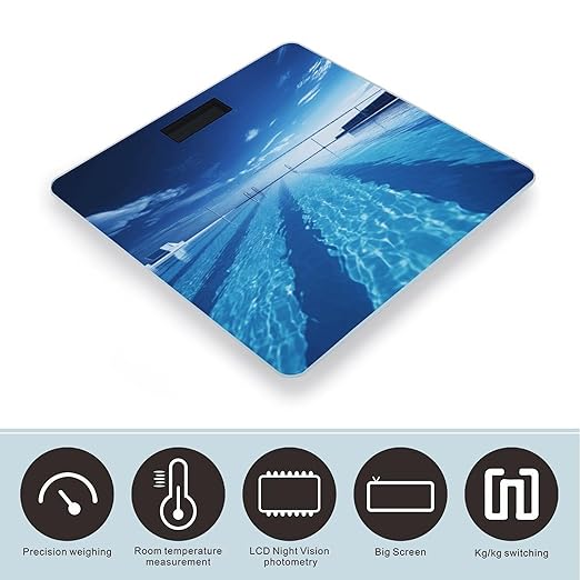 Blue Swimming Pool Bathroom Scale Large LCD Backlight Display Digital Scale Rounded Corners Body Scales Automatic Power On/Off Bathroom Scales for Home Bedrooms