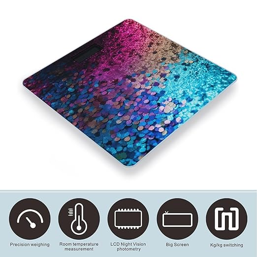 Glitter Sequin Spot Digital Bathroom Scale for Body Weight Weighing Scale with Backlit LCD Display High Precision Measurements &amp Measures Weight Up to 180kg