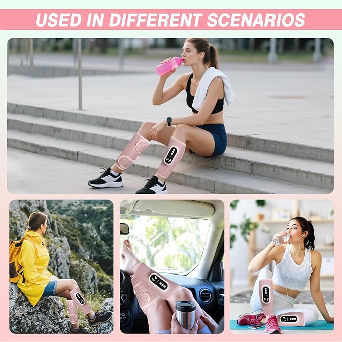 Air Compression Leg Massager Cordless Leg Compression Massager for Circulation with 3 Modes and Heat Easy to use Muscle Relaxation (Pair) (Pink)