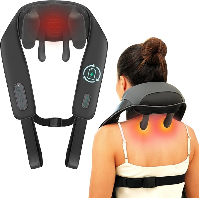 Snailax Cordless Neck Massager with Heat for Pain Relief Deep Tissue 4D Kneading Mothers Day Gifts Rechargeable Shiatsu Back Neck Massager for Neck Shoulders Back