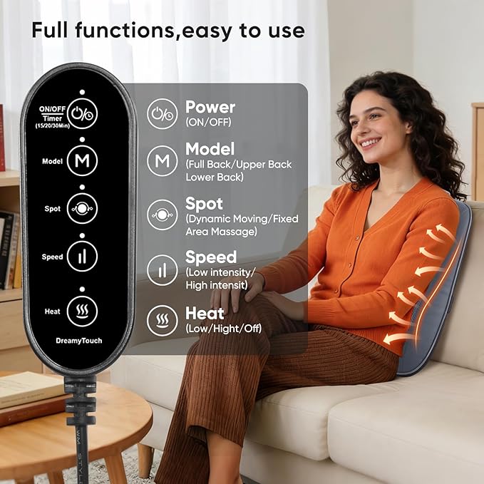 Shiatsu Back Massager with Heat 4D Deep Tissue Massage for Pain Relief Portable Rechargeable Electric Back Massager for Chair Home Office CarGift-Ready for Men Women