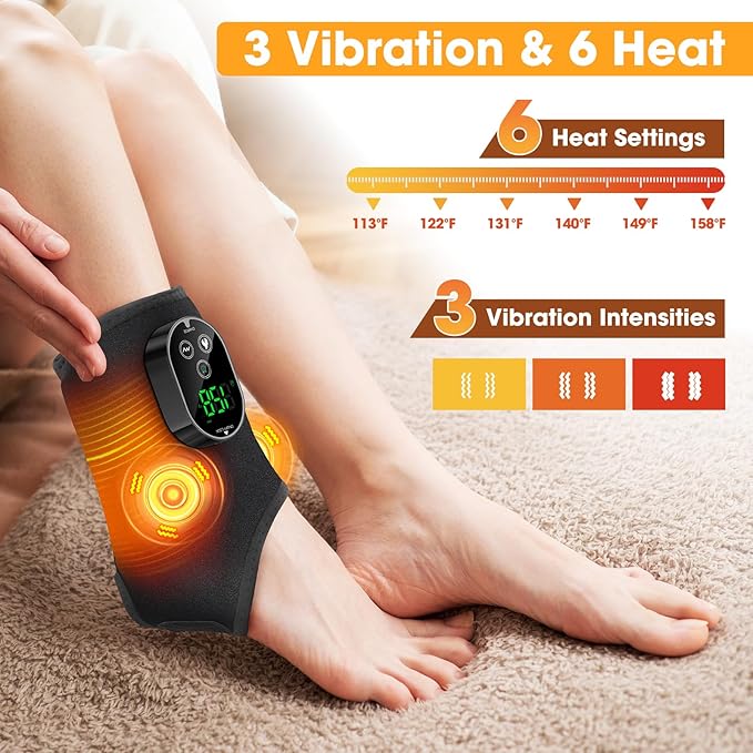 Cordless Ankle Heating Pad with MassageRechargeable Ankle Massager for Pain ReliefPortable Neuropathy Foot Massager