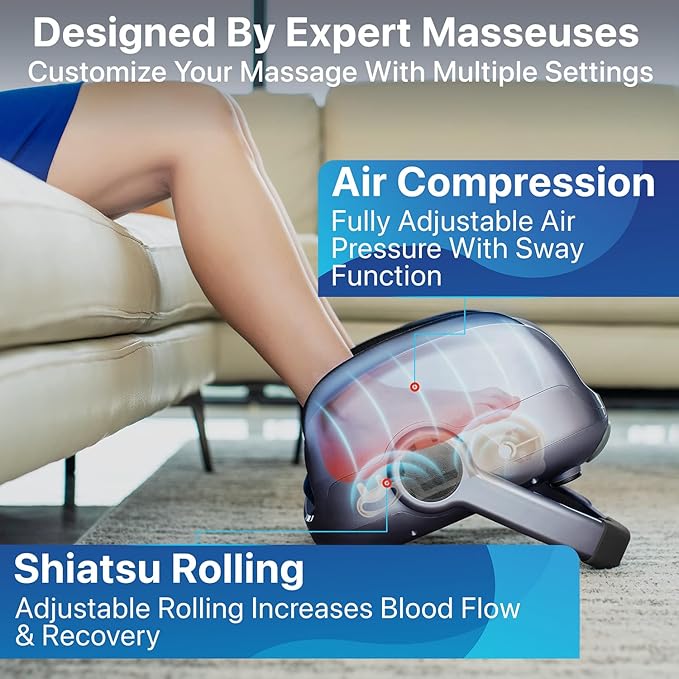MIKO Shiatsu Foot Massager for Circulation &amp Pain Relief - Deep Tissue Kneading Heat Therapy for Plantar Fasciitis Neuropathy Diabetics - Fits Up to Size 15 - Charcoal