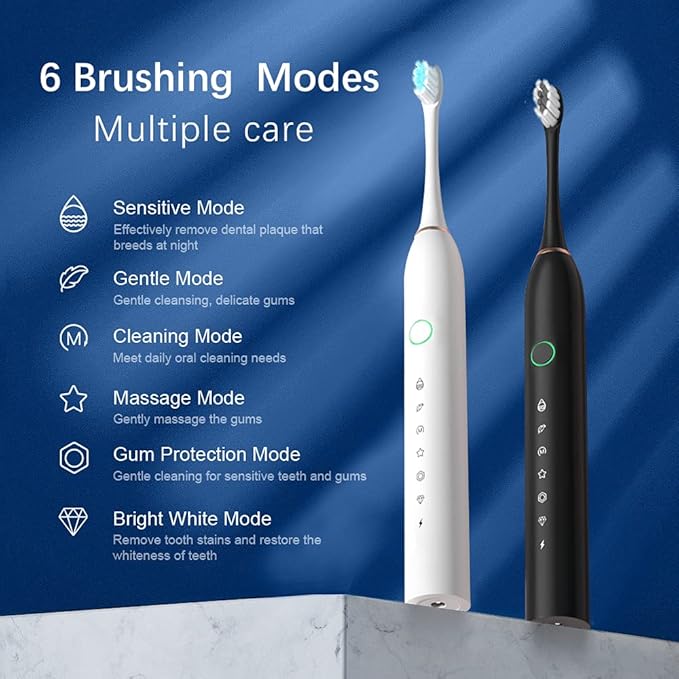 2 Pack Rechargeable Electric Toothbrushes for Adults and Kids Whitening Tooth Brush with 8 Brush Heads 6 Cleaning Modes and Smart Timer Waterproof Cleaning Toothbrushes Set