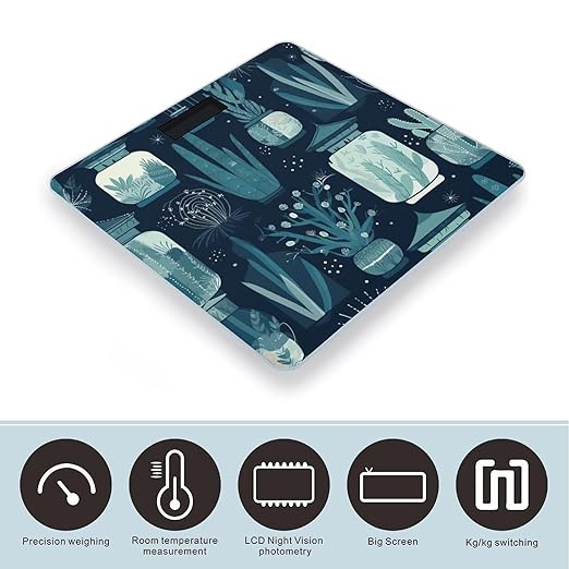 Succulent Plants and Cactus Digital Bathroom Scale for Body Weight with High Precision Digital Weighing Scale with BMI Clear LCD Display and Step-On Measures Weight Up to 180kg