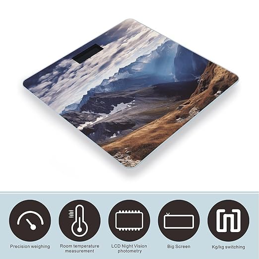 Alps Panorama Scale for Body Weight Anti-Slip Tempered Glass Digital Bathroom Scales Clear LCD Display Weighing Scale Safe Rounded Corners Smart Scales