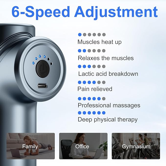 Massage Gun Deep Tissue Back Massager for Pain Relief Silent Mini Muscle Massager with 9 Massages Heads Birthday Gifts for Men Women Dad Him (Blue)