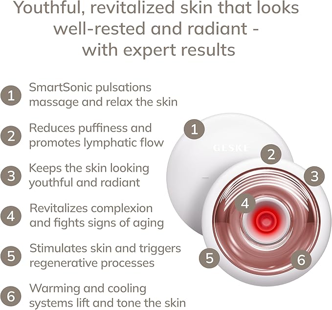 GESKE SmartAppGuided™ Sonic Cool &amp Warm Face &amp Body Massager | 9 in 1 | Electric Massager | Face &amp Body | Battery-Free Cooling &amp Warming | Firms Relaxes &amp De-Puffs Skin | with Sma