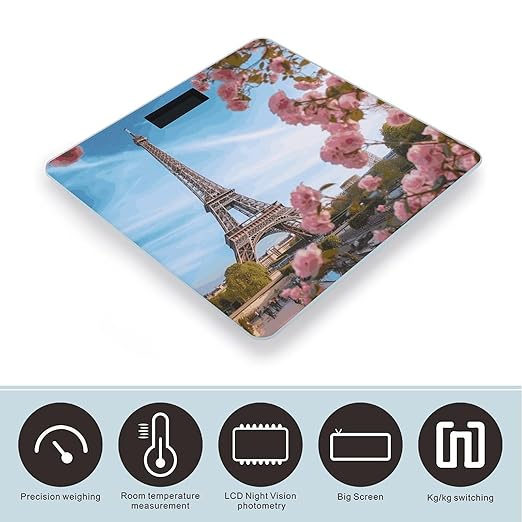 Paris Eiffel Tower with Flowers Bathroom Scale for Body Weight 400 Lb Weight Scale with High Precision Sensors Tempered Glass Highly Accurate Digital Weighing Machine for People