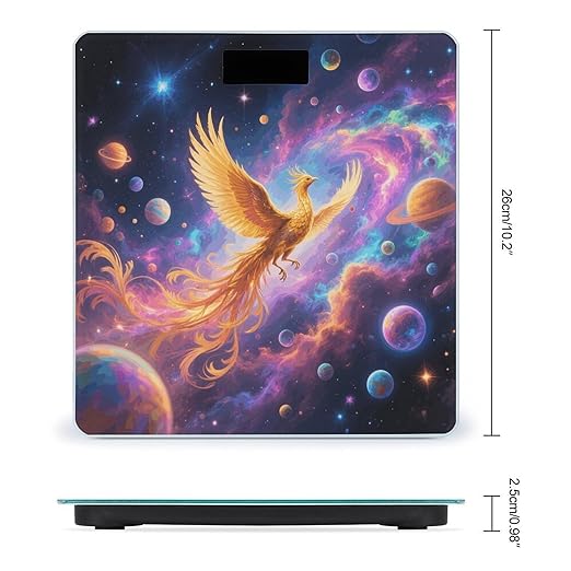Golden Phoenix in Nebula Scale for Body Weight Sturdy Tempered Glass Weighing Scales with LCD Display Accurate Digital Bathroom Scale Convenient Body Fat Smart Scales Easy Read