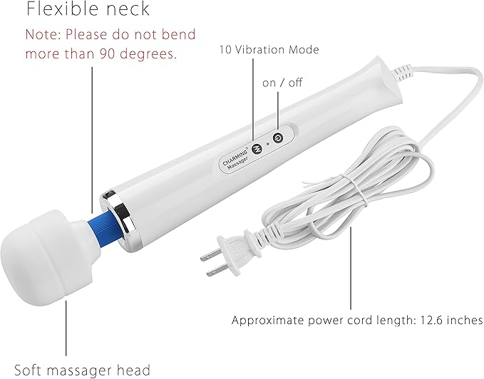 CHARMING 10 Speeds Wired Powerful Handheld Back Massager with Strong Vibration Personal Therapy Massager for Sports Recovery Muscle Aches Full Body Pain (White)