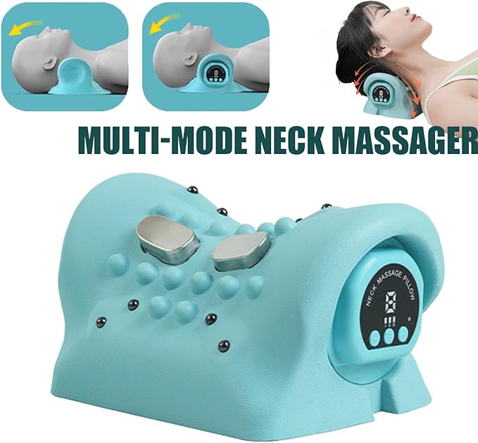 Cordless Electric Traction Neck MassagerMulti-Purpose Neck Massager PillowDeep Tissue Neck Shoulder Pain Relief Relaxer Ergonomic Portable Heated Vibration Neck Stretcher Cervical Pillow
