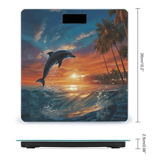 Dolphins and Palm Trees Scale for Body Weight Accurate Digital Bathroom Scale Toughened Glass High Precision Scales Smart Weight Scales with Large LCD Backlight Display Weighing Machine