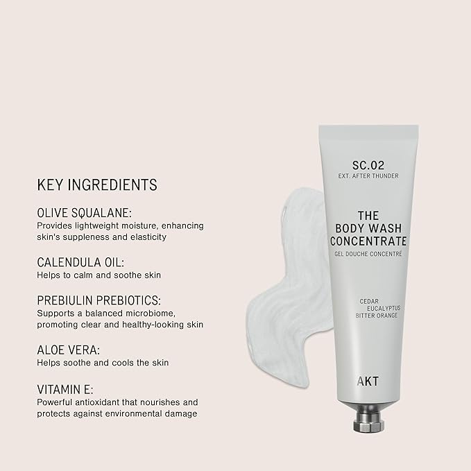 AKT The Body Wash Concentrate 3.4 Fl Oz Natural Shower Gel with Skin-Balancing Prebiotics Body Wash Women &amp Men with Olive Squalane &amp Vitamin E Sc.02 After Thunder All Genders