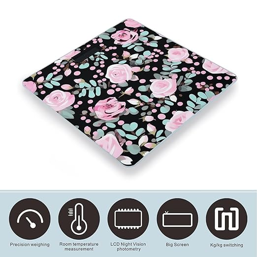 Cute Pink Rose Mix Leopard Scale for Body Weight Sturdy Tempered Glass Weighing Scales with LCD Display Accurate Digital Bathroom Scale Convenient Body Fat Smart Scales Easy Read