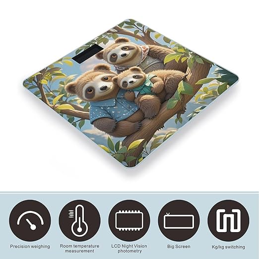 Sloth Family Scale for Body Weight Highly Accurate Digital Bathroom Body Scale Digital Bathroom Scales for People Anti-Slip Large LCD Display Smart Scales