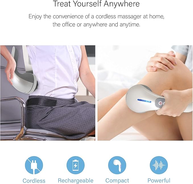 Daiwa Felicity Handheld Multipurpose Body Massager with 4 Attachments – Rechargeable Deep Muscle Massager for Back Neck Legs &amp Cellulite Relief
