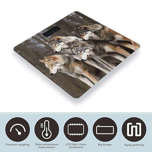 Different Colored Wolves Scale for Body Weight Sturdy Tempered Glass Weighing Scales with LCD Display Accurate Digital Bathroom Scale Convenient Body Fat Smart Scales 400lb