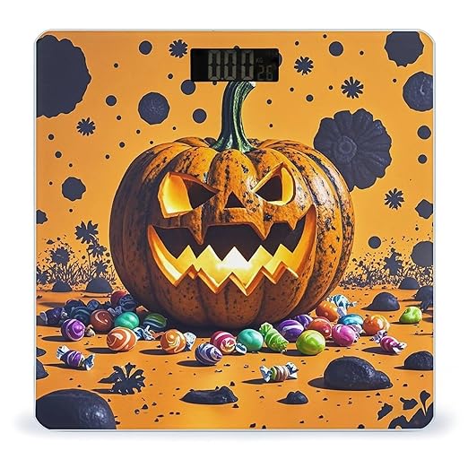 Halloween Pumpkin Monster Scale for Body Weight Highly Accurate Digital Bathroom Body Scale Digital Bathroom Scales for People Anti-Slip Large LCD Display Smart Scales