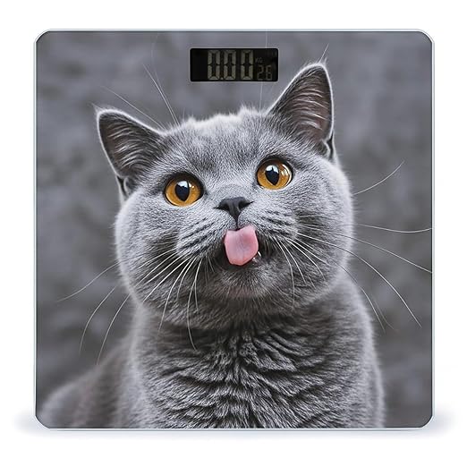 Blue Cat Sticking Out Tongue Bathroom Scale for Body Weight Bathroom Weighing Scales with Back Lit LED Display Sturdy Tempered Glass Body Weight Bathroom Scale 400lb Weighing