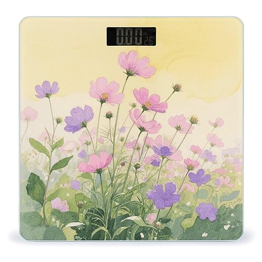Pink and Purple Flower Watercolor Bathroom Scale for Body Weight LCD Display Digital Bathroom Scale Tempered Glass Bathroom Weight Scales Fashion Smart Scales for Home Bedroom 400 Lb