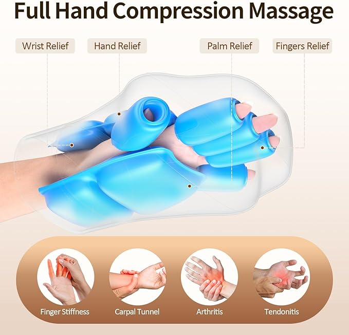Comfytemp Hand Massager with Heat and Compression Cordless Fingers Palm and Wrist Massage Machine for Carpal Tunnel Arthritis Circulation and Pain Relief Birthday Gift for Men Women Seniors