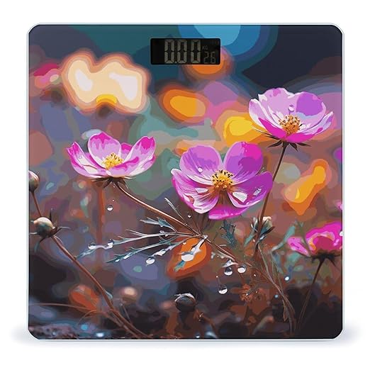 Colorful Small Flower Weight Scale Digital Electronic Scales Bathroom Scale Larg LCD Backlight Display High Precision MeasurementsTempered Glass