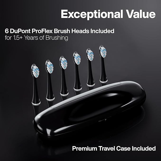 Aquasonic Black Series PRO – Ultra-Whitening Electric Toothbrush – 5 Modes &amp Smart Timers – Premium Travel Case &amp 6 Proflex Brush Heads – ADA Accepted Toothbrush (Pack of 2)