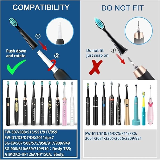 Compatible ForFairywill Replacement Toothbrush Heads for FW-507/508/551/515/917/959/2011FW-D1/D3/D7/D8 Electric(5 Black Care(Soft))
