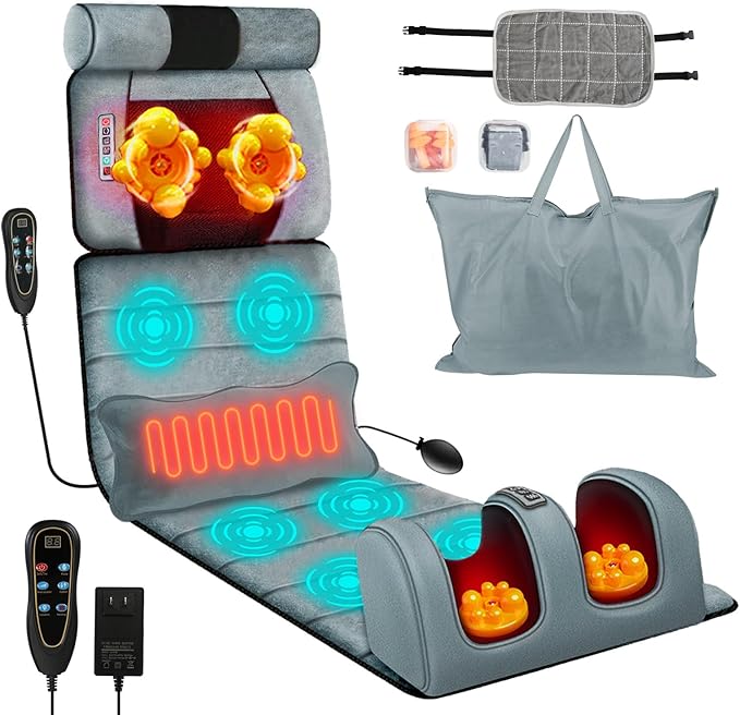 Moclever Full Body Massage Mat with Heat – Vibration Massage Pad for Back Neck Foot &amp Lumbar Support – Foldable Cushion Mattress with Timer &amp Adjustable Intensity for Home or Office Use