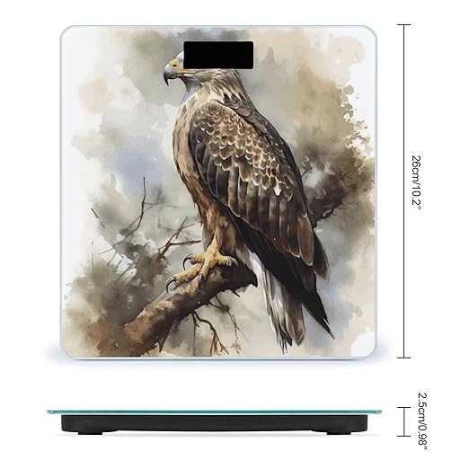 Watercolor of Hawk Sitting in The Tree Bathroom Scale for Body Weight Bathroom Digital Electronic Weighing Scale with Back Lit LED Display Sturdy Tempered Glass Weight Watchers Scales 400lb