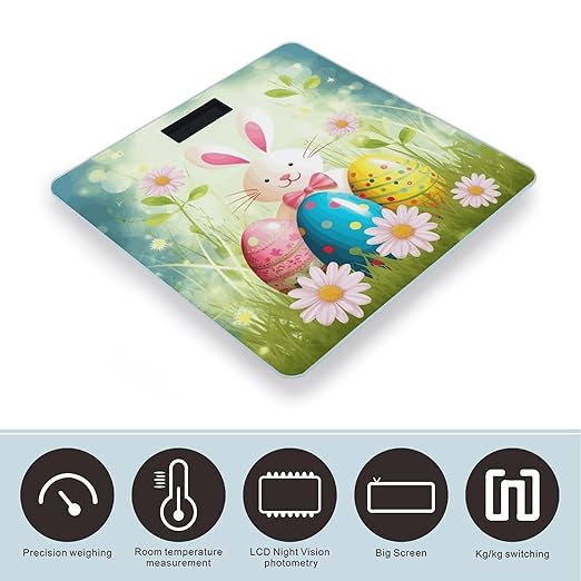 Spring Happy Easter Holiday Scale for Body Weight Sturdy Tempered Glass Weighing Scales with LCD Display Accurate Digital Bathroom Scale Convenient Body Fat Smart Scales 400lb