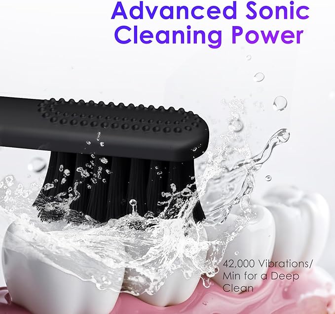 Electric Toothbrush Portable Travel Sonic Toothbrush with Protective Case USB-C Rechargeable Neutral Comfort Bristles Waterproof Smart Timer Compact for Daily Use (Black)