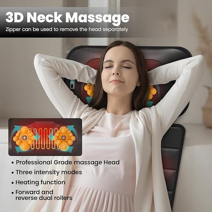 Massage Mat Detachable Neck Massager Full Body Vibration Heating Massage Pad with 10 Vibrating Motors and 9 Speed Settings for Home Office Use Gift for Men Women Parents ChristmasBlack