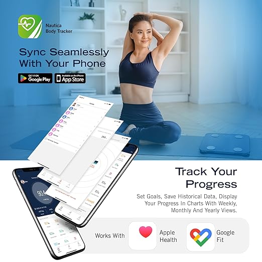 Nautica Body Tracker Digital Bathroom Scale Bluetooth-Enabled Smart Scale with BMI Body Fat Muscle Mass Tracking &amp More Syncs with Smartphone App for Body Composition Tracking 396 Lbs.