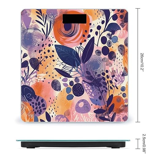 Hand Drawn Floral Pattern Scale for Body Weight Anti-Slip Tempered Glass Digital Bathroom Scales Clear LCD Display Weighing Scale Safe Rounded Corners Smart Scales