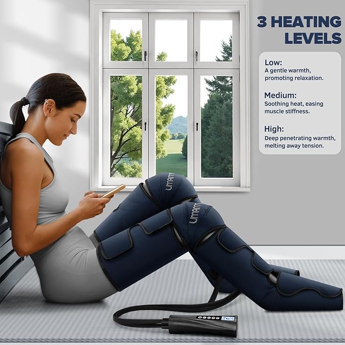 Air Compression Leg Massager with Heat - Ideal Christmas Mother's Day and Father's Day Gifts for Men Women Dad Mom - Relieves Foot and Knee Pain Eases Varicose Veins Cramps Swelling and Edema